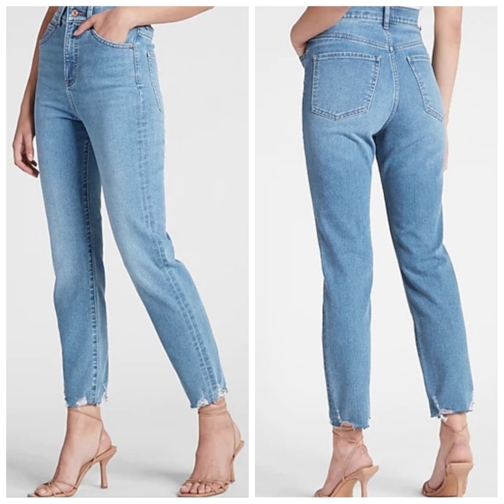 Express Slim Leg Super High Rise Waist Raw Hem Jeans Women's Size 4